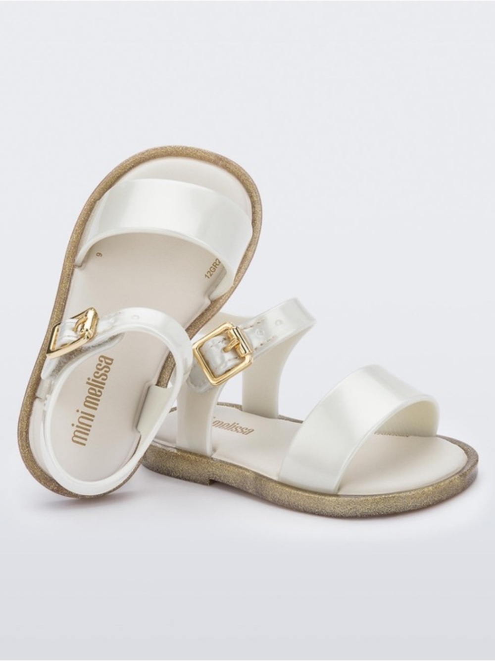 Mini Melissa White Beige Glitter Mar Sandals 6 Baby